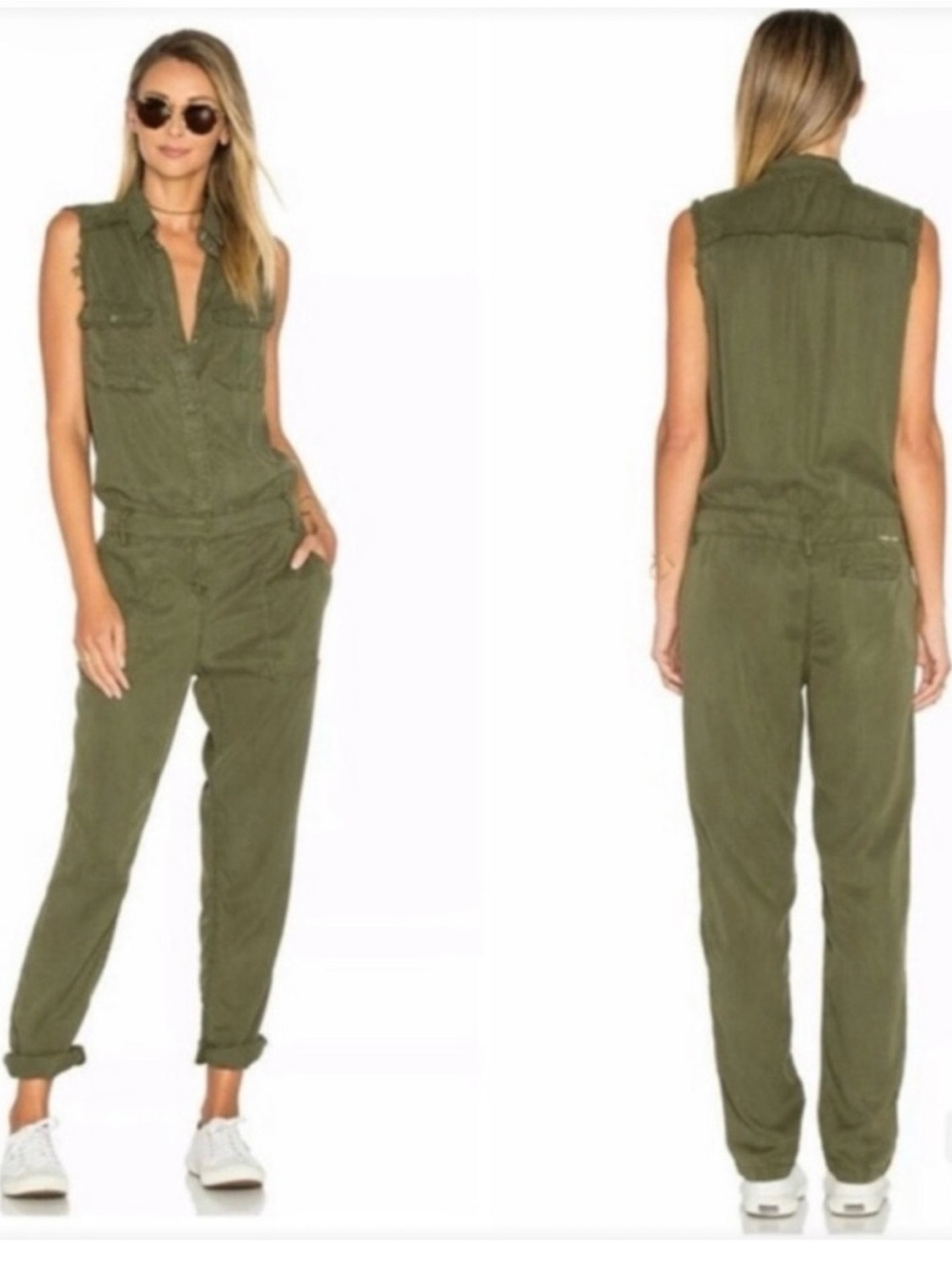 Sleeveless‎ Utility Jumpsuit in Olive Green
